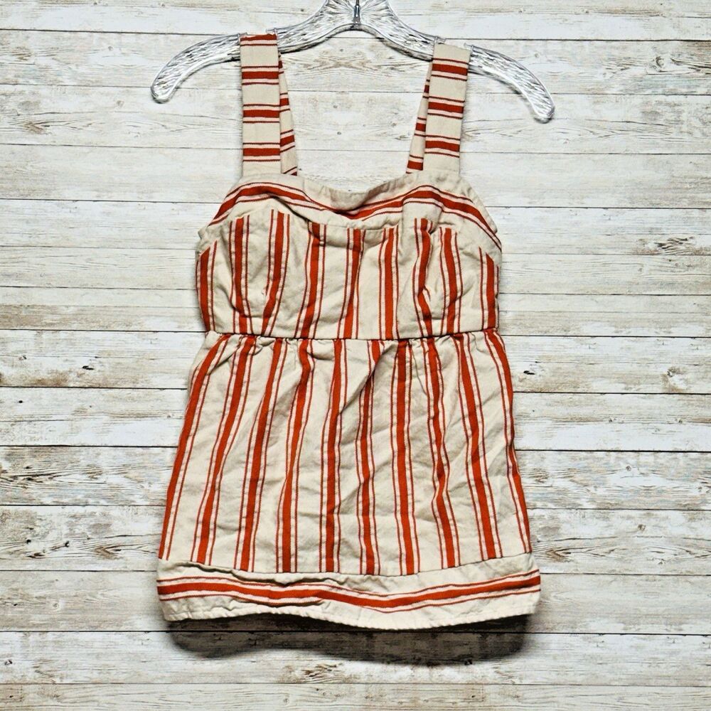 CAbi 6102 Brunch Top Sz XS Cream Orange Awning Stripe Pattern Adj Straps